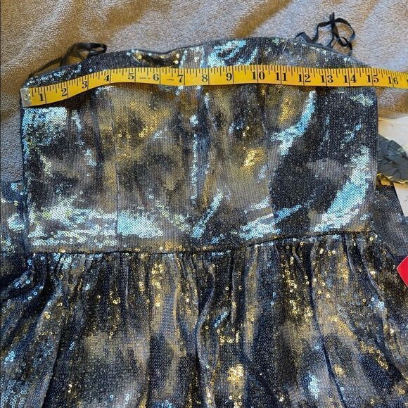 ADRIANNA PAPELL Sequins Party Strapless Fit and Flare Silver Mini Dress.Size 8 - Picture 16 of 16